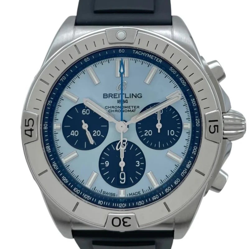 BREITLING CHRONOMAT ICE BLUE × PLATINUM WATCH: Breitling Chronomat Ice Blue × Platinum Watch Brand: BREITLING Type: Wrist watch Material: Stainless steel x platinum Color: Dial Color Ice Blue Size: [ Case size ] 42mm / Case shape: Round