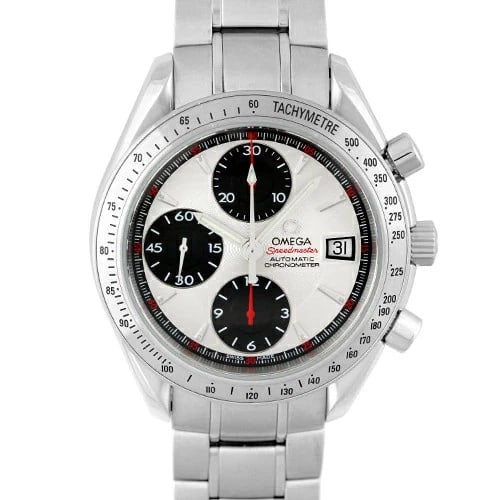 OMEGA SPEEDMASTER SILVER WATCH: OMEGA Speedmaster Silver Watch Brand: Omega Type: Wrist watch Material: SS Color: Dial Color Silver X Black Size: [ Case size ] 40mm Accessories: None Accessories Notice: When purchasing