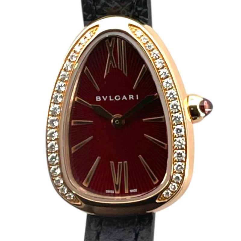 BVLGARI SERPENTI SPIRAL RED K18PG WATCH: Bvlgari Serpenti Spiral Red K18PG Watch Brand: BVLGARI Type: Wrist watch Material: K18PG Color: Dial Color Red Size: [ Case size ] / Case width: 20mm / Case height: 27mm / Case thickness: 8mm 