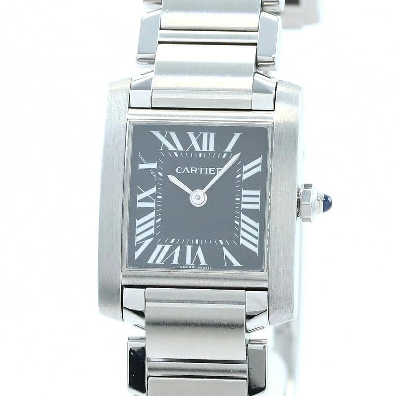 CARTIER TANK FRANÇAISE WATCH: Cartier Tank Française Watch Brand: CARTIER Type: Wrist watch Material: Stainless Steel Color: Dial Color Black Size: [ Case size ] 25×20mm [ Arm circumference size ] 15.5cm Accessories: