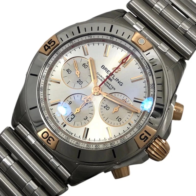 BREITLING CHRONOMAT SILVER SS/K18 RED GOLD WATCH: Breitling Chronomat Silver SS/K18 Red Gold Watch Brand: BREITLING Type: Wrist watch Material: SS/18K red gold Color: Dial Color Silver Size: [ Case size ] 42mm [ Arm circumference size ] 19cm 
