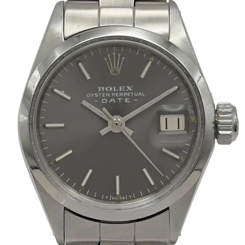 ROLEX OYSTER PERPETUAL GREY WATCH: Rolex Oyster Perpetual Grey Watch Brand: ROLEX Type: Wrist watch Material: Stainless steel Color: Dial Color Gray Size: [ Case size ] 25mm / Case thickness: 10.1mm [ Arm circumference size ] 18cm