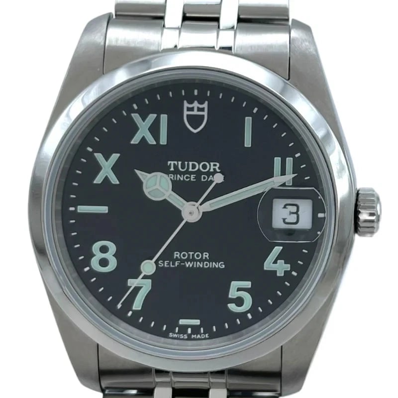 TUDOR PRINCE UNIQUE DIAL BLACK WATCH: Tudor Prince Unique Dial Black Watch Brand: TUDOR Type: Wrist watch Material: SS Color: Dial Color Black Size: [ Case size ] 33mm / Case shape: Round face / Case thickness: 9.5mm [ Arm