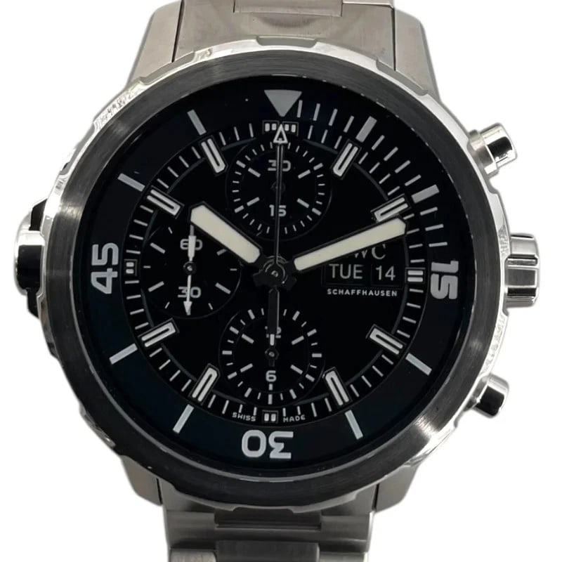 IWC AQUATIMER CHRONOGRAPH BLACK WATCH: IWC Aquatimer Chronograph Black Watch Brand: IWC Type: Wrist watch Material: SS Color: Dial Color Black Size: [ Case size ] 44mm / Case shape: Round face / Case thickness: 17mm [ Arm
