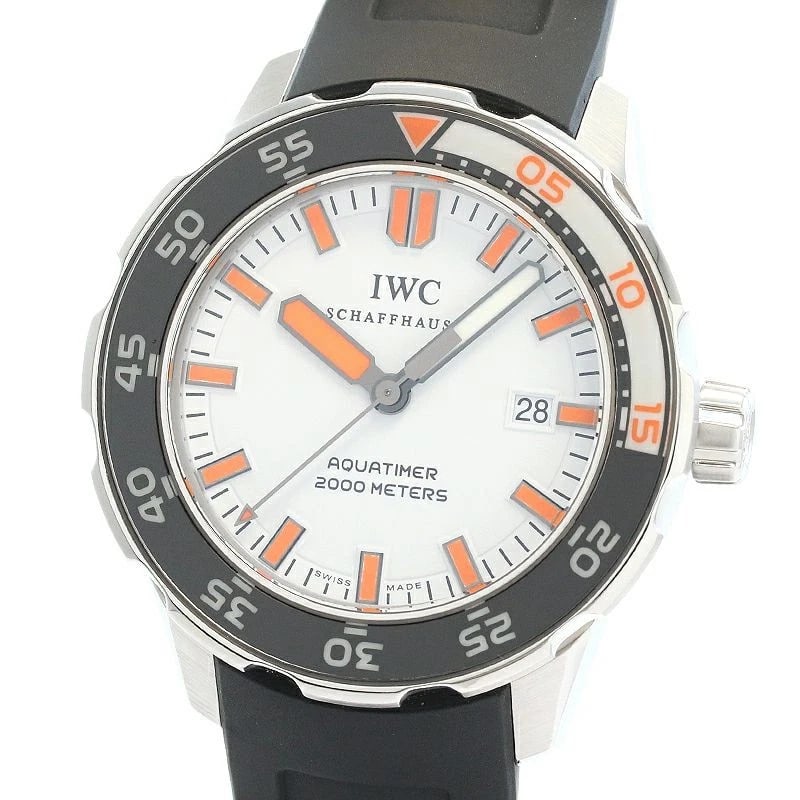 IWC AQUATIMER WATCH: IWC Aquatimer Watch Brand: IWC Type: Wrist watch Material: Case Material Stainless Steel Band Material Rubber/SS buckle Color: Dial Color White Size: [ Case size ] 44mm Accessories: None