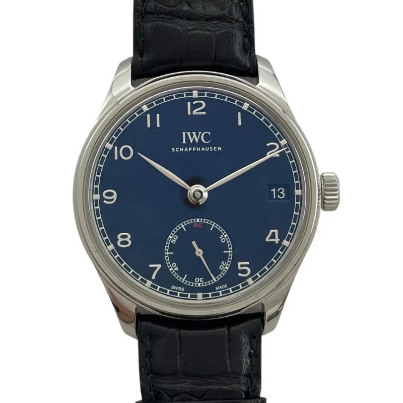 IWC PORTUGUESE HAND WIND NAVY WATCH: IWC Portuguese Hand Wind Navy Watch Brand: IWC Type: Wrist watch Material: SS Color: Dial Color Navy Size: [ Case size ] 43mm / Case shape: Round face / Case thickness: 12.4mm [ Arm