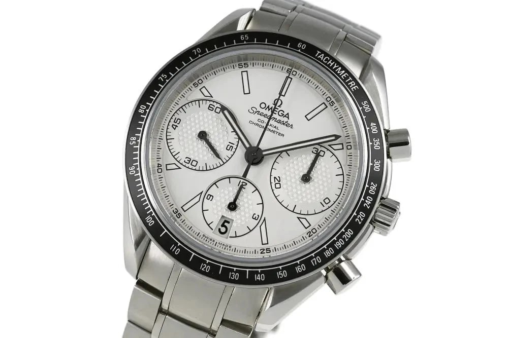 OMEGA SPEEDMASTER RACING WATCH: OMEGA Speedmaster Racing Watch Brand: OMEGA Type: Wrist watch Material: SS Color: Dial Color Silver Size: [ Case size ] 40mm [ Arm circumference size ] 20cm Case Thickness 15mm Accessories: