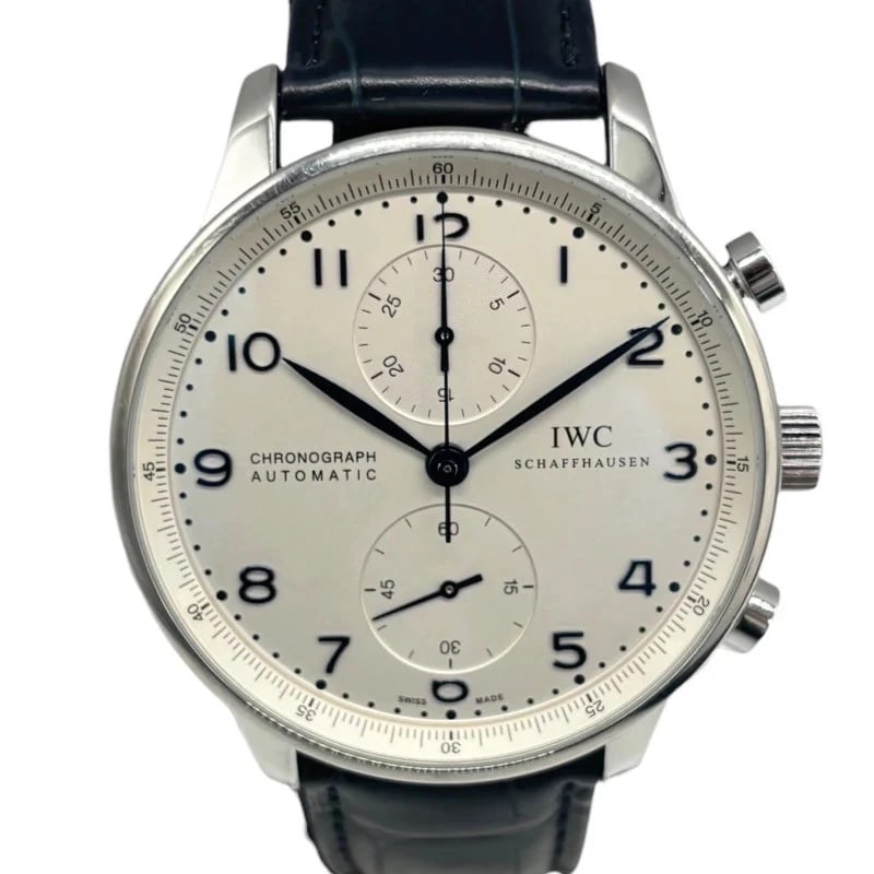 IWC PORTUGUESE CHRONOGRAPH WHITE WATCH: IWC Portuguese Chronograph White Watch Brand: IWC Type: Wrist watch Material: SS Color: Dial Color White Size: [ Case size ] 40.9mm [ Arm circumference size ] 17cm Accessories: None