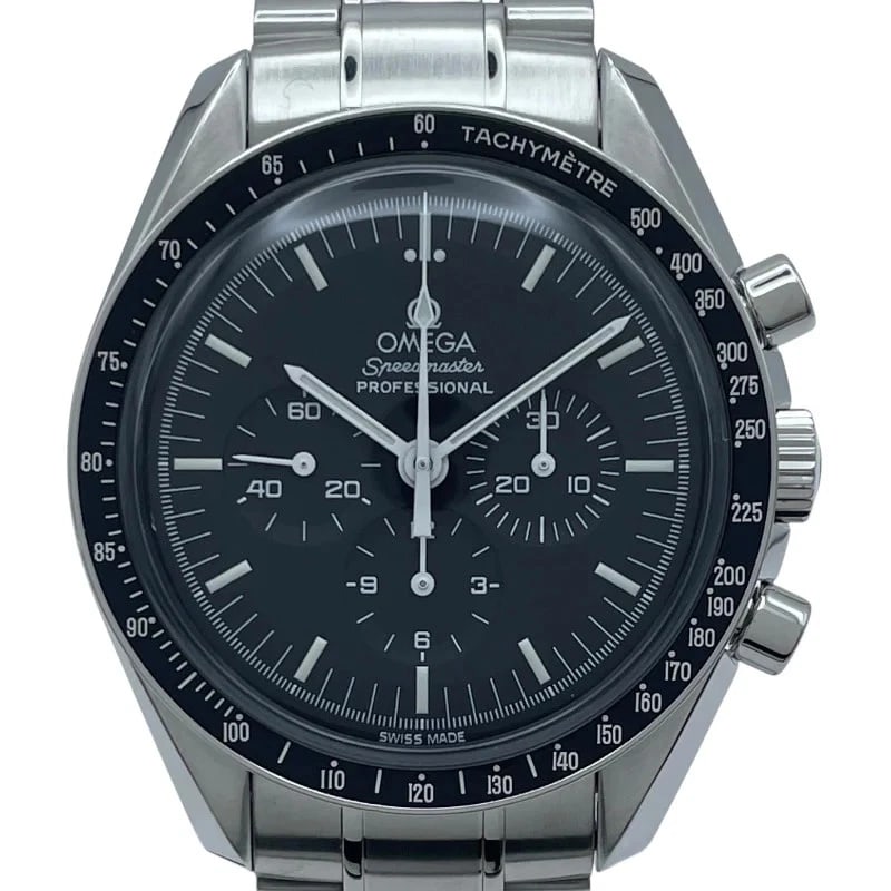 OMEGA SPEEDMASTER MOONWATCH BLACK WATCH: Omega Speedmaster Moonwatch Black Watch Brand: OMEGA Type: Wrist watch Material: SS Color: Dial Color Black Size: Case Material 18K Yellow Gold Band Material New aftermarket calfskin/stainless ste
