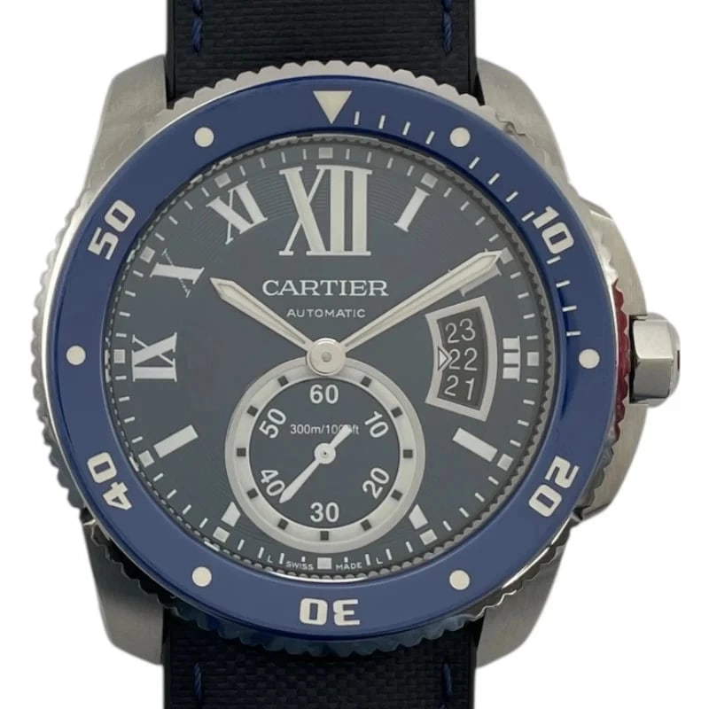 CARTIER CALIBRE DIVER BLUE WATCH: Cartier Calibre Diver Blue Watch Brand: CARTIER Type: Wrist watch Material: SS Color: Dial Color Blue Size: [ Case size ] 41.6mm / Case shape: Round face / Case thickness: 12.0mm Accessories: