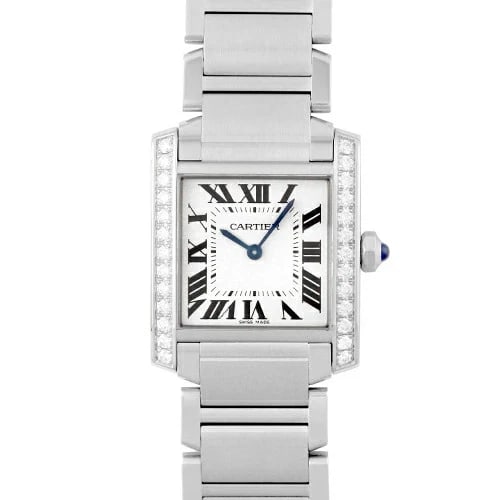 CARTIER TANK FRANÇAISE WATCH: CARTIER Tank Française Watch Brand: Cartier Type: Wrist watch Material: SS Color: Dial Color White Size: [ Case size ] 30mm x 25mm Accessories: None Accessories Notice: When purchasing