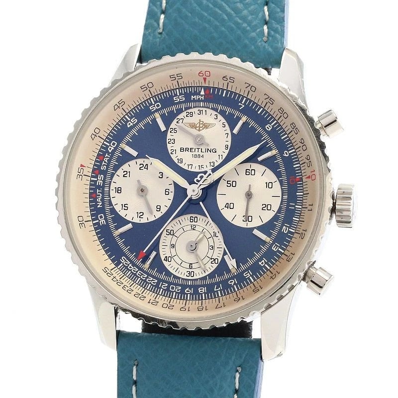 BREITLING NAVITIMER WATCH: Breitling Navitimer Watch Brand: BREITLING Type: Wrist watch Material: Case Material Stainless Steel Band Material New aftermarket calfskin leather with stainless steel buckle Color: Dial Color Blu