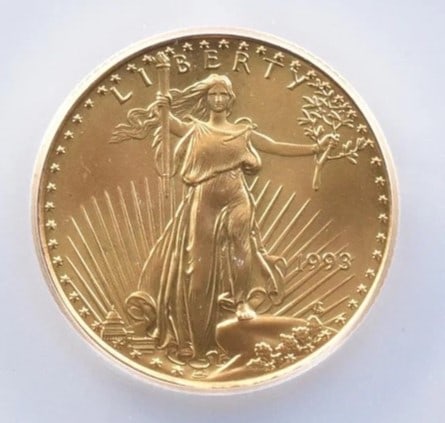 1993 $10 AMERICAN GOLD EAGLE: 1993 $10 American Gold Eagle Brand/Mint: None Year: 1993 Denomination: $10 Country of Origin: United States Accessories: None Accessories Notice: When purchasing pre-owned goods, please refer to t