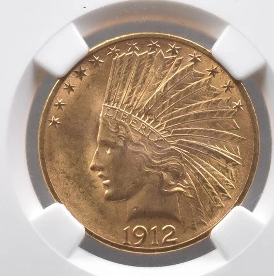 1912 $10 INDIAN HEAD GOLD EAGLE: 1912 $10 Indian Head Gold Eagle Brand/Mint: None Year: 1912 Denomination: $10 Country of Origin: United States Accessories: None Accessories Notice: When purchasing pre-owned goods, please
