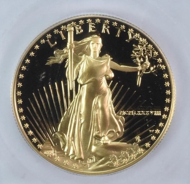 1988-W $50 AMERICAN GOLD EAGLE: 1988-W $50 American Gold Eagle Brand/Mint: None Year: 1988 Denomination: $50 Country of Origin: United States Accessories: None Accessories Notice: When purchasing pre-owned goods, please