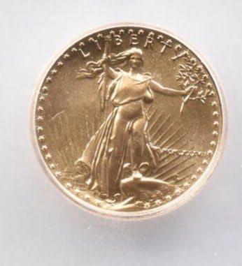 1987 $5 AMERICAN GOLD EAGLE: 1987 $5 American Gold Eagle Brand/Mint: U.S. Mint Year: 1987 Denomination: $5 Country of Origin: United States Accessories: None Accessories Notice: When purchasing pre-owned goods, please refer t