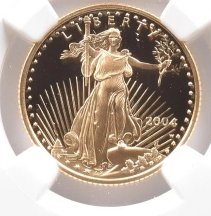 2004-W $10 AMERICAN GOLD EAGLE: 2004-W $10 American Gold Eagle Brand/Mint: None Year: 2004 Denomination: $10 Country of Origin: United States Accessories: None Accessories Notice: When purchasing pre-owned goods, please