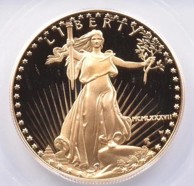 1987-W $50 AMERICAN GOLD EAGLE: 1987-W $50 American Gold Eagle Brand/Mint: U.S. Mint Year: 1987 Denomination: $50 Country of Origin: United States Accessories: None Accessories Notice: When purchasing pre-owned goods, please