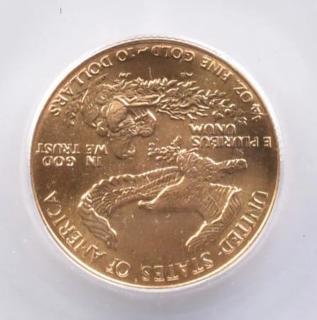 1986 $10 AMERICAN GOLD EAGLE: 1986 $10 American Gold Eagle Brand/Mint: U.S. Mint Year: 1986 Denomination: $10 Country of Origin: United States Accessories: None Accessories Notice: When purchasing pre-owned goods, please