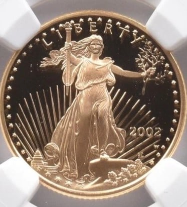 2002-W $10 AMERICAN GOLD EAGLE: 2002-W $10 American Gold Eagle Brand/Mint: None Year: 2002 Denomination: $10 Country of Origin: United States Accessories: None Accessories Notice: When purchasing pre-owned goods, please refer to