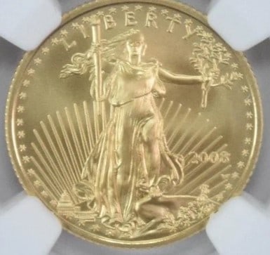 2008-W $10 BURNISHED GOLD EAGLE: 2008-W $10 Burnished Gold Eagle Brand/Mint: None Year: 2008 Denomination: $10 Country of Origin: United States Accessories: None Accessories Notice: When purchasing pre-owned goods, please refer t