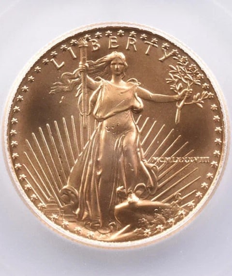 1988 $25 AMERICAN GOLD EAGLE: 1988 $25 American Gold Eagle Brand/Mint: None Year: 1988 Denomination: $25 Country of Origin: None Accessories: None Accessories Notice: When purchasing pre-owned goods, please refer to the photos