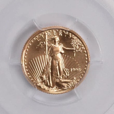 1995 $5 AMERICAN GOLD EAGLE: 1995 $5 American Gold Eagle Brand/Mint: None Year: 1995 Denomination: $5 Country of Origin: United States Accessories: None Accessories Notice: When purchasing pre-owned goods, please refer to the