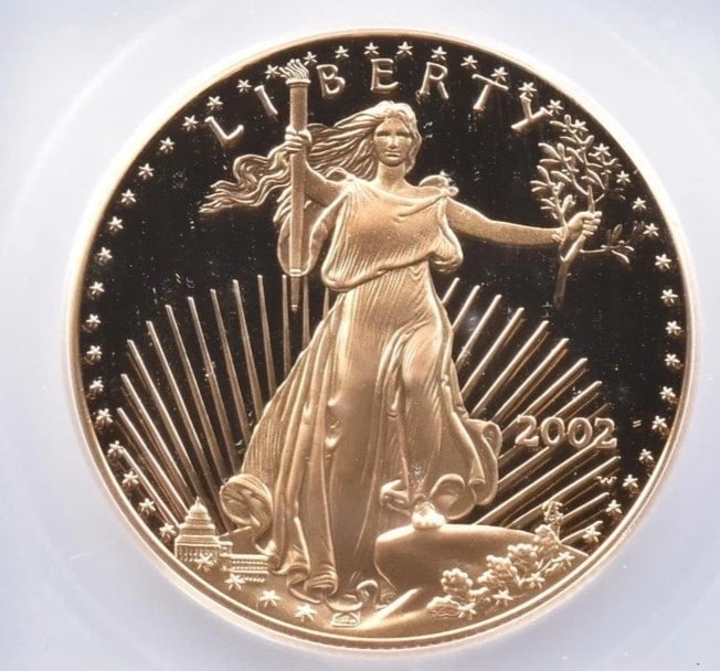 2002-W $50 AMERICAN GOLD EAGLE: 2002-W $50 American Gold Eagle Brand/Mint: None Year: 2002 Denomination: $50 Country of Origin: United States Accessories: None Accessories Notice: When purchasing pre-owned goods, please refer to