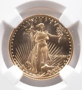1991-P $10 AMERICAN GOLD EAGLE EVERHART GOLD: 1991-P $10 American Gold Eagle Everhart Gold Brand/Mint: None Year: 1991 Denomination: $10 Country of Origin: United States Accessories: None Accessories Notice: When purchasing pre-owned goods, p