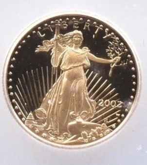 2002-W $5 AMERICAN GOLD EAGLE: 2002-W $5 American Gold Eagle Brand/Mint: None Year: 2002 Denomination: $5 Country of Origin: United States Accessories: None Accessories Notice: When purchasing pre-owned goods, please refer