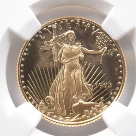 1993-P $10 AMERICAN GOLD EAGLE: 1993-P $10 American Gold Eagle Brand/Mint: None Year: 1993 Denomination: $10 Country of Origin: United States Accessories: None Accessories Notice: When purchasing pre-owned goods, please
