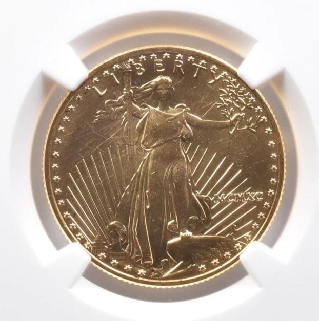 1990 $25 AMERICAN GOLD EAGLE: 1990 $25 American Gold Eagle Brand/Mint: None Year: 1990 Denomination: $25 Country of Origin: United States Accessories: None Accessories Notice: When purchasing pre-owned goods, please refer