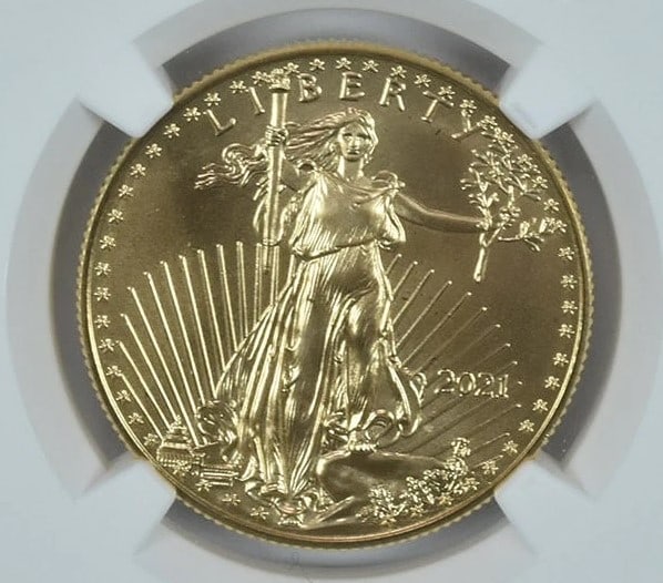 MINT ERROR 2021 $25 GOLD EAGLE MOTL STRIKE THROUGH: Mint Error 2021 $25 Gold Eagle Motl Strike Through Brand/Mint: None Year: 2021 Denomination: $25 Country of Origin: United States Accessories: None Accessories Notice: When purchasing