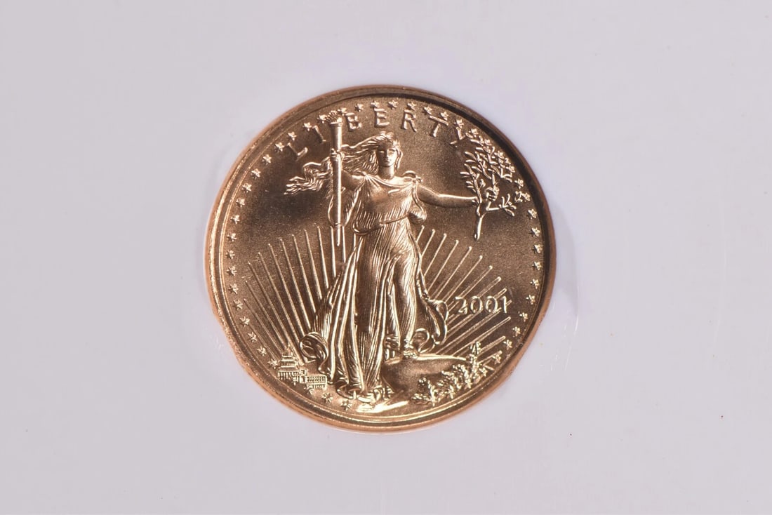 2001 $5 AMERICAN GOLD EAGLE: 2001 $5 American Gold Eagle Brand/Mint: None Year: 2001 Denomination: $5 Country of Origin: United States Accessories: None Accessories Notice: When purchasing pre-owned goods, please refer to the