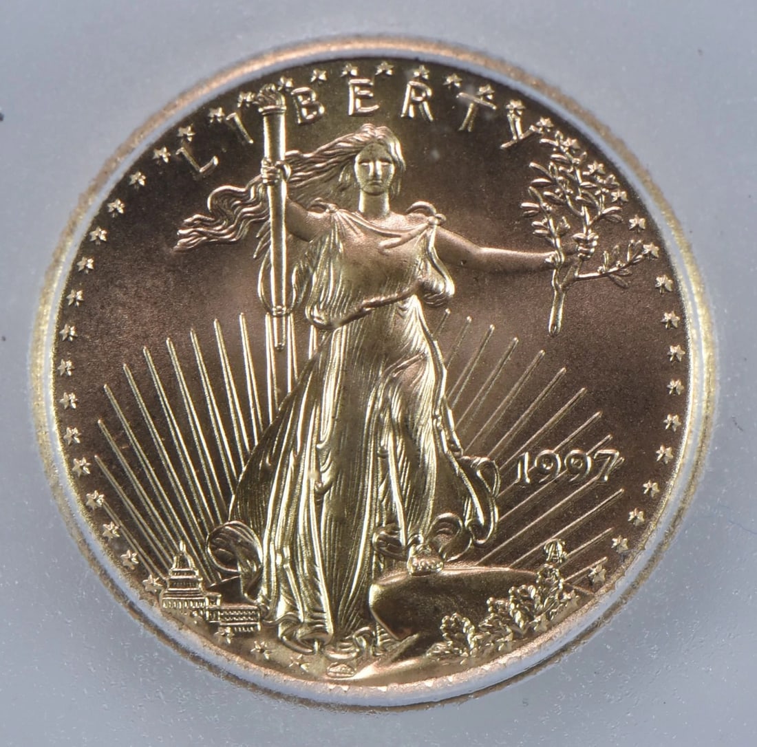 1997 $5 AMERICAN GOLD EAGLE: 1997 $5 American Gold Eagle Brand/Mint: None Year: 1997 Denomination: 5 Country of Origin: United States Accessories: None Accessories Notice: When purchasing pre-owned goods, please refer to the