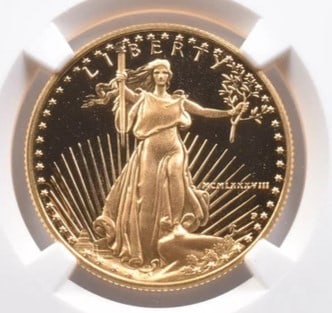 1988-P $25 AMERICAN GOLD EAGLE MERCANTI: 1988-P $25 American Gold Eagle Mercanti Brand/Mint: None Year: 1988 Denomination: $25 Country of Origin: United States Accessories: None Accessories Notice: When purchasing pre-owned goods,
