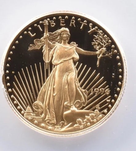 1996-W $10 AMERICAN GOLD EAGLE: 1996-W $10 American Gold Eagle Brand/Mint: None Year: 1996 Denomination: $10 Country of Origin: United States Accessories: None Accessories Notice: When purchasing pre-owned goods, please