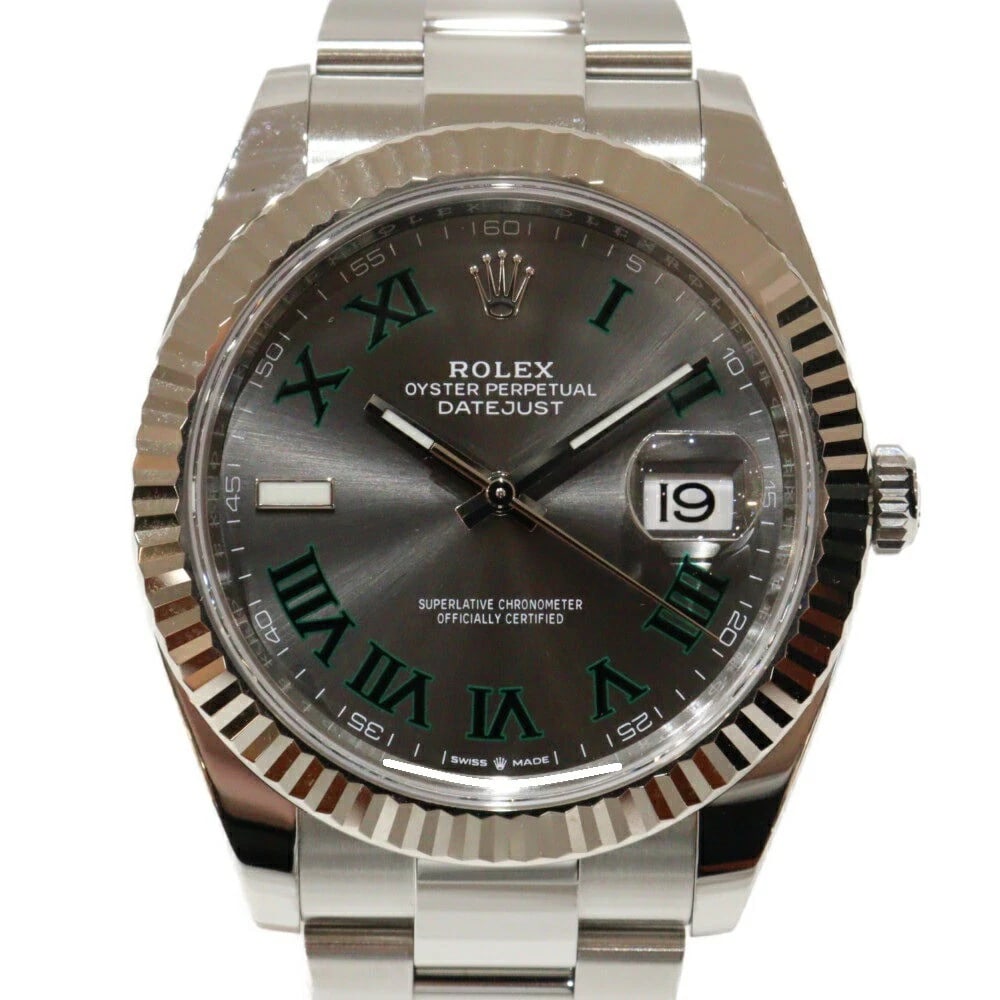 ROLEX DATEJUST GRAY WATCH: ROLEX Datejust Gray Watch Brand: ROLEX Type: Wristwatch Material: Band Material White Gold/Stainless Steel, Case Material NA Color: Band Color Gray Size: Band Size 19???, Case Size 41mm Accessori
