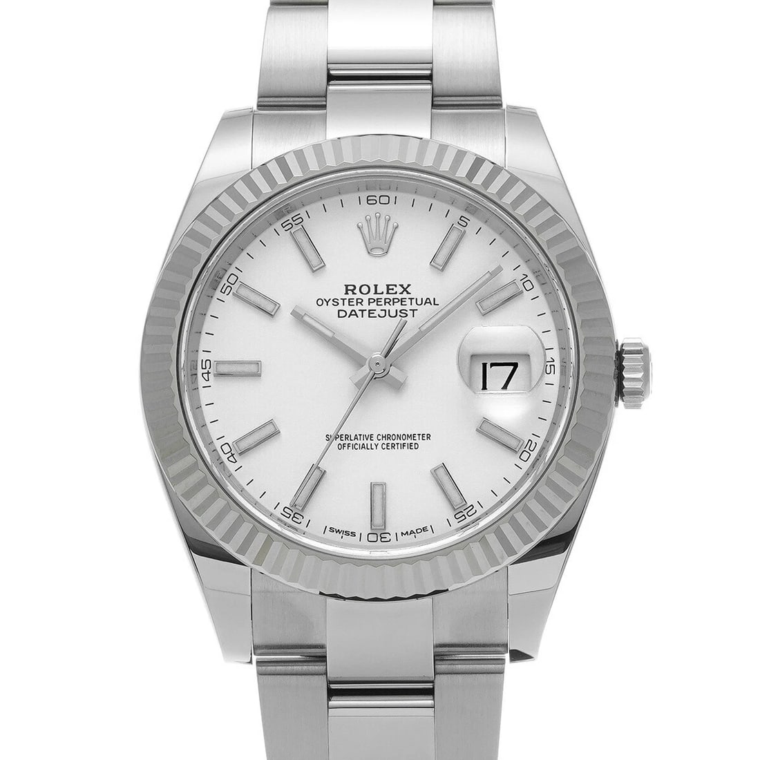 ROLEX DATEJUST WHITE WATCH: ROLEX Datejust White Watch Brand: ROLEX Type: Wristwatch Material: Band Material Stainless, Case Material Sapphire Crystal Color: Band Color White Size: Band Size 18cm, Case Size 41×41mm Accesso