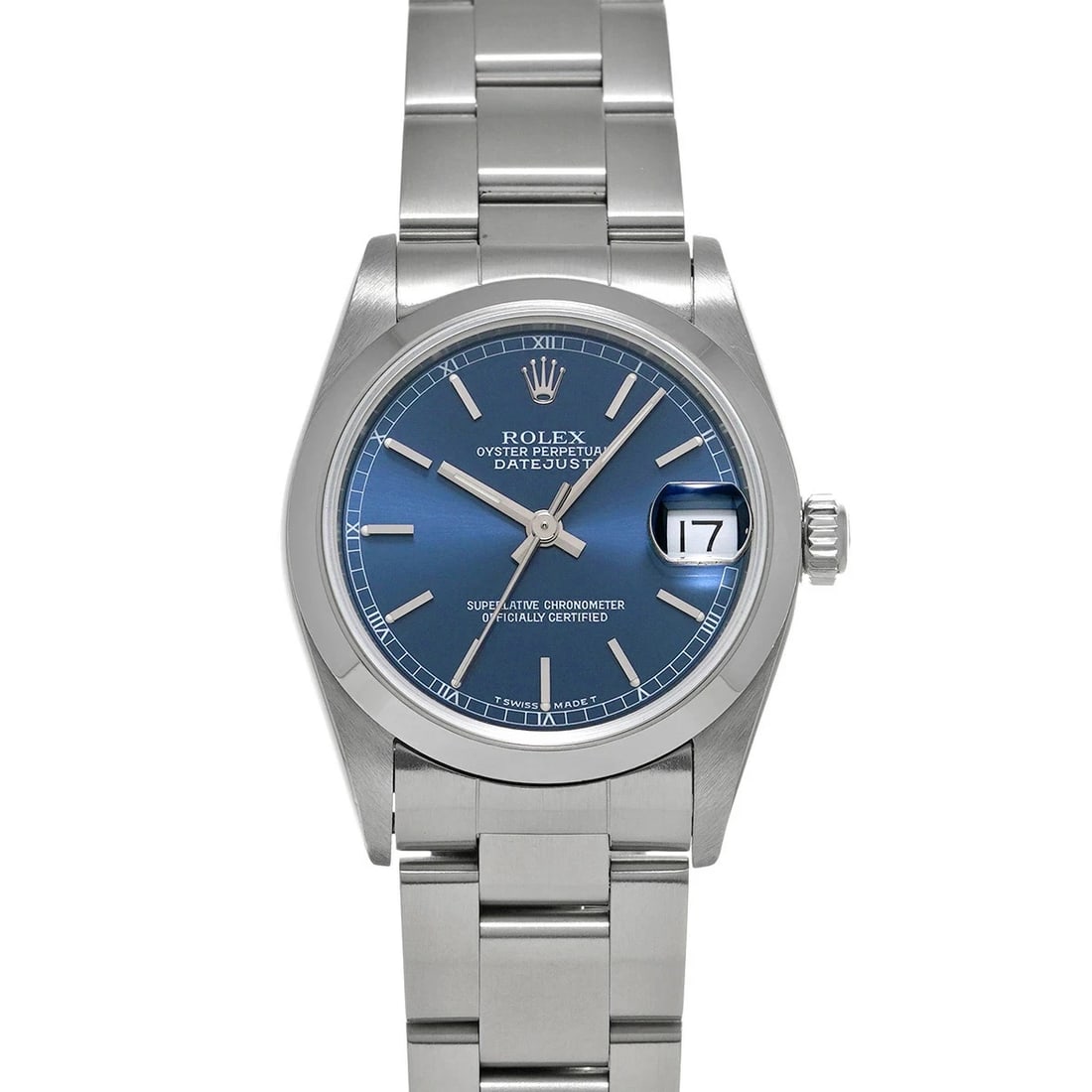 ROLEX DATEJUST BLUE WATCH: ROLEX Datejust Blue Watch Brand: ROLEX Type: N/A Material: Band Material Stainless, Case Material Sapphire Crystal Color: Band Color Blue Size: Band Size 17.5cm, Case Size 31×31mm Accessories: N