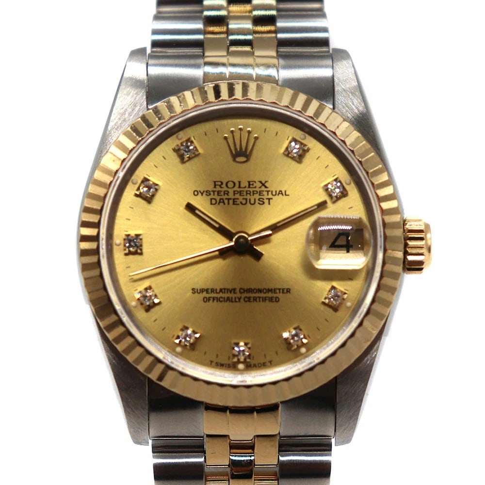 ROLEX DATEJUST GOLD WATCH: ROLEX Datejust Gold Watch Brand: ROLEX Type: N/A Material: Band Material K18Yg×Ss (18K Yellow Gold × Stainless Steel), Case Material N/A Color: Band Color Gold Size: Band Size none, Case Size 30
