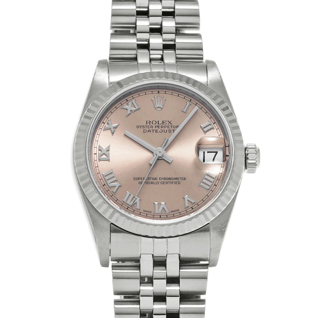 ROLEX DATEJUST PINK WATCH: ROLEX Datejust Pink Watch Brand: ROLEX Type: N/A Material: Band Material Stainless, Case Material Sapphire Crystal Color: Band Color Pink Size: Band Size none, Case Size 30×30mm Accessories: Non