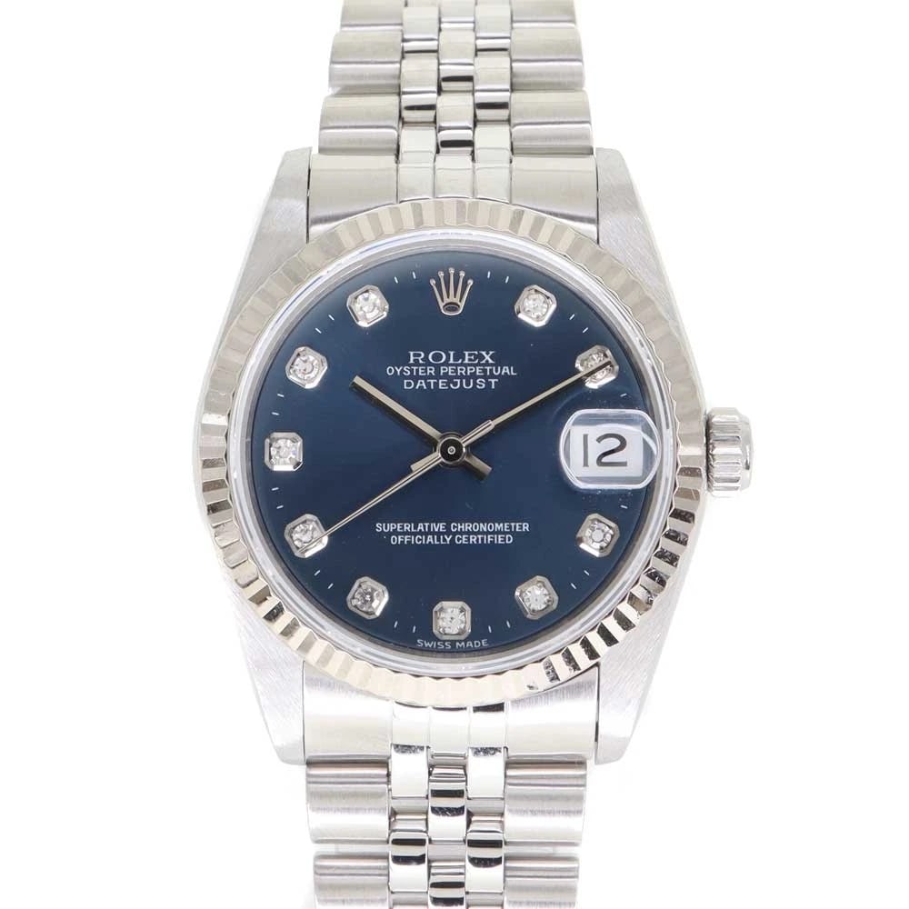 ROLEX DATEJUST BLUE WATCH: ROLEX Datejust Blue Watch Brand: ROLEX Type: N/A Material: Band Material Stainless Steel X K18Wg, Case Material N/A Color: Band Color Blue Size: Band Size none, Case Size 31.0mm Accessories: None