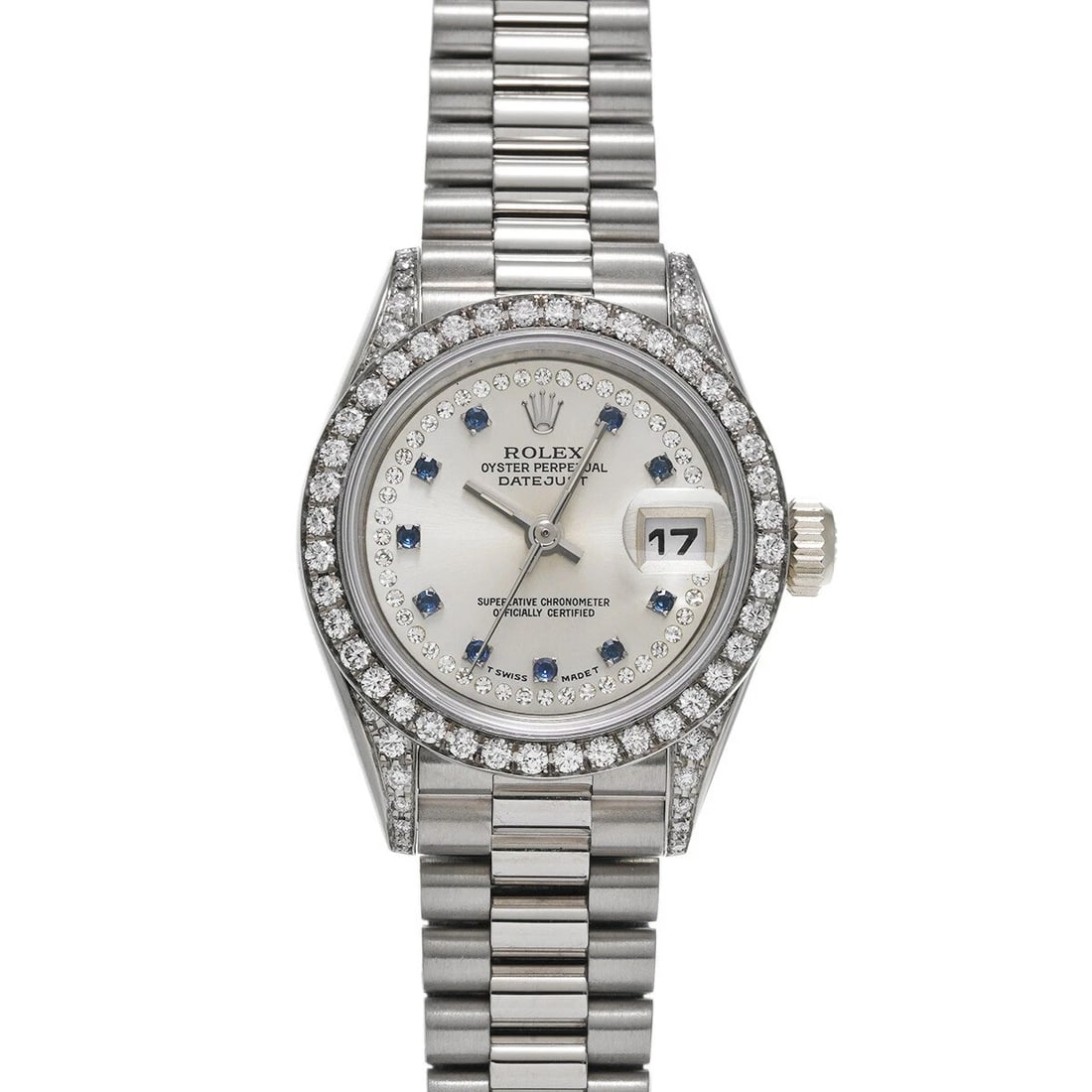 ROLEX DATEJUST SILVER WATCH: ROLEX Datejust Silver Watch Brand: ROLEX Type: Wristwatch Material: Band Material White Gold, Case Material Sapphire Crystal Color: Band Color Silver Size: Band Size 16cm, Case Size 26×26mm 