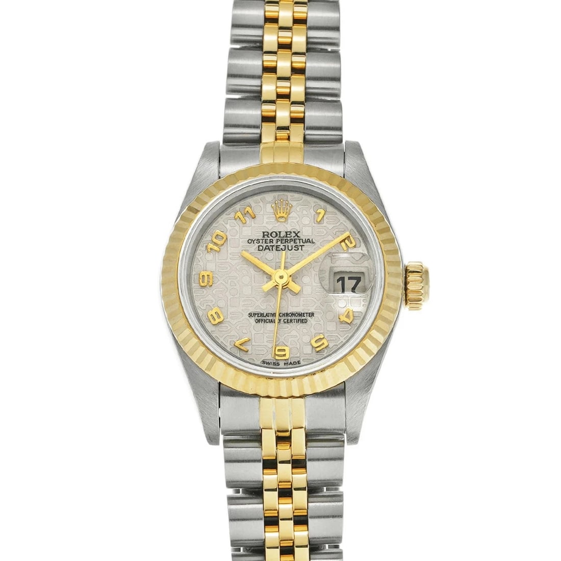 ROLEX DATEJUST IVORY WATCH: ROLEX Datejust Ivory Watch Brand: ROLEX Type: N/A Material: Band Material Stainless, Case Material Sapphire Crystal Color: Band Color Ivory Size: Band Size none, Case Size 26×26mm 