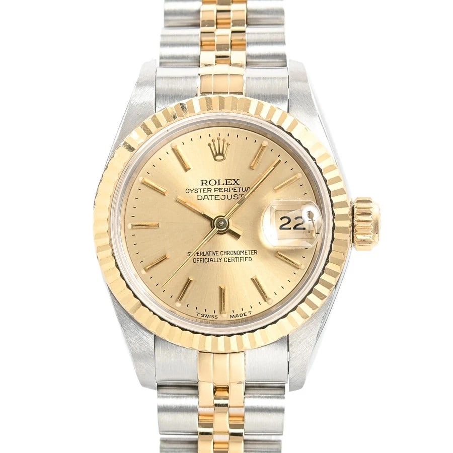 ROLEX DATEJUST YELLOW WATCH: ROLEX Datejust Yellow Watch Brand: ROLEX Type: N/A Material: Band Material Stainless Steel/Yellow Gold/Bracelet, Case Material N/A Color: Band Color Yellow Size: Band Size none, Case Size 26mm