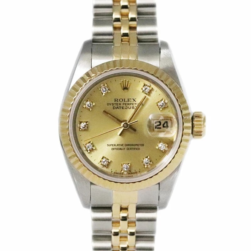 ROLEX DATEJUST GOLD WATCH: ROLEX Datejust Gold Watch Brand: ROLEX Type: N/A Material: Band Material K18Yg×Ss (18K Yellow Gold × Stainless Steel), Case Material N/A Color: Band Color Gold Size: Band Size none, Case Size 26