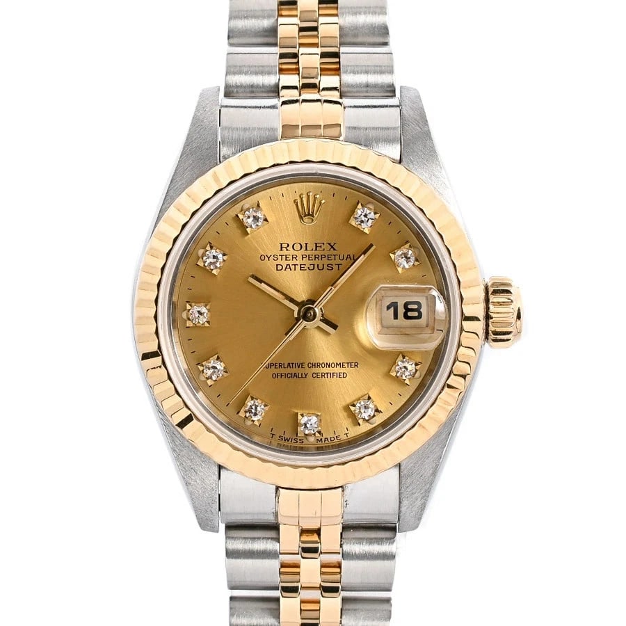 ROLEX DATEJUST YELLOW WATCH: ROLEX Datejust Yellow Watch Brand: ROLEX Type: N/A Material: Band Material Stainless Steel/Yellow Gold/Bracelet, Case Material N/A Color: Band Color Yellow Size: Band Size none, Case Size 26mm Ac