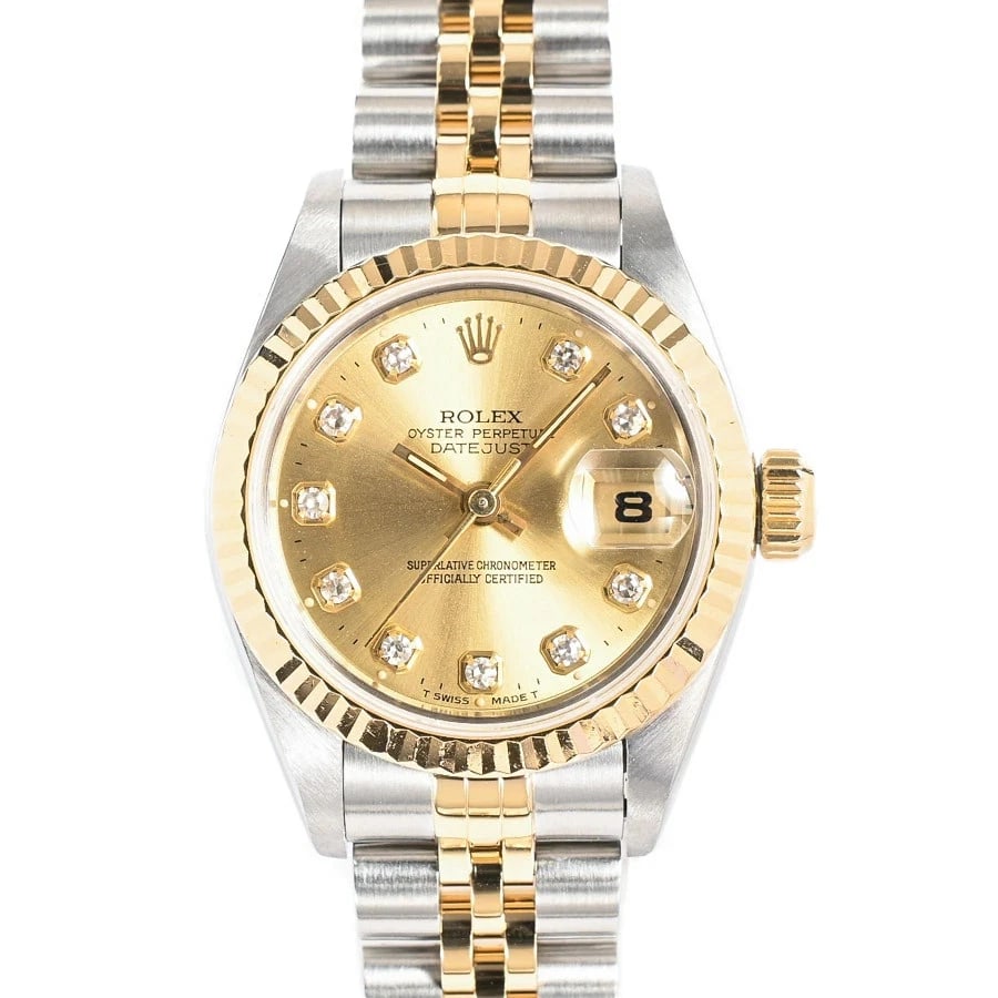 ROLEX DATEJUST YELLOW WATCH: ROLEX Datejust Yellow Watch Brand: ROLEX Type: N/A Material: Band Material Stainless Steel/Yellow Gold/Bracelet, Case Material N/A Color: Band Color Yellow Size: Band Size none, Case Size 26mm Ac