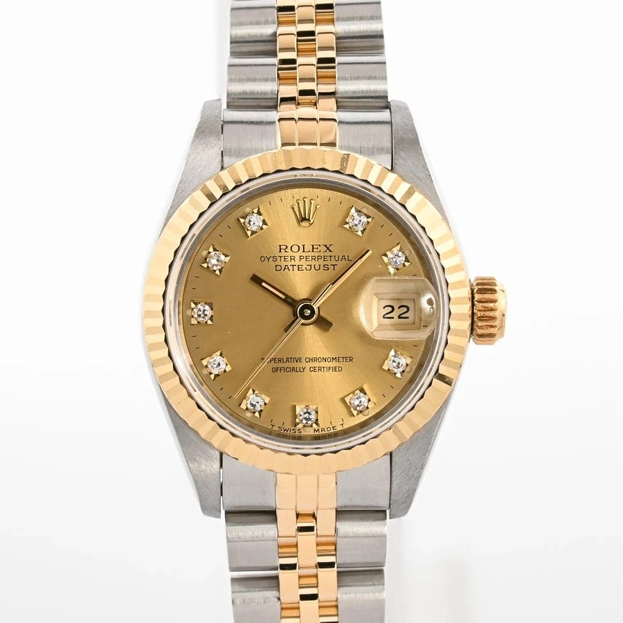 ROLEX DATEJUST YELLOW WATCH: ROLEX Datejust Yellow Watch Brand: ROLEX Type: N/A Material: Band Material Stainless Steel/Yellow Gold/Bracelet, Case Material N/A Color: Band Color Yellow Size: Band Size none, Case Size 26mm Ac